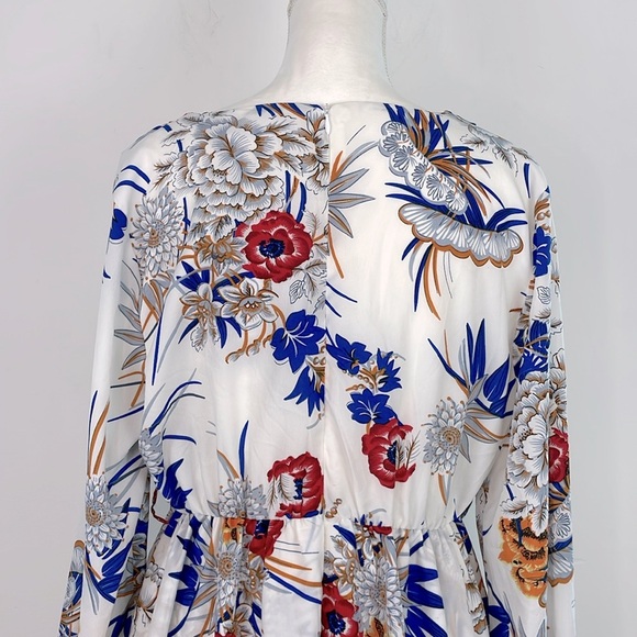 PLT Ice Grey Floral Chiffon Double Tier Plunge Skater Dress. US Size 10. NWT - Picture 8 of 16